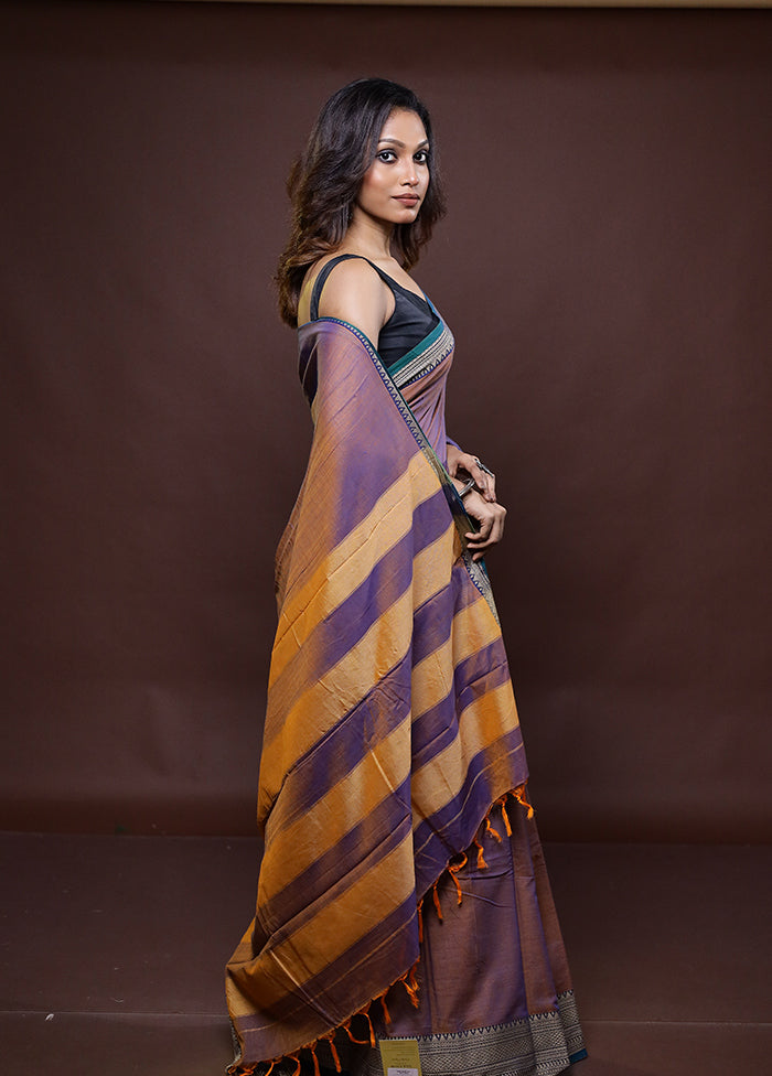 Purple Cotton Saree With Blouse Piece