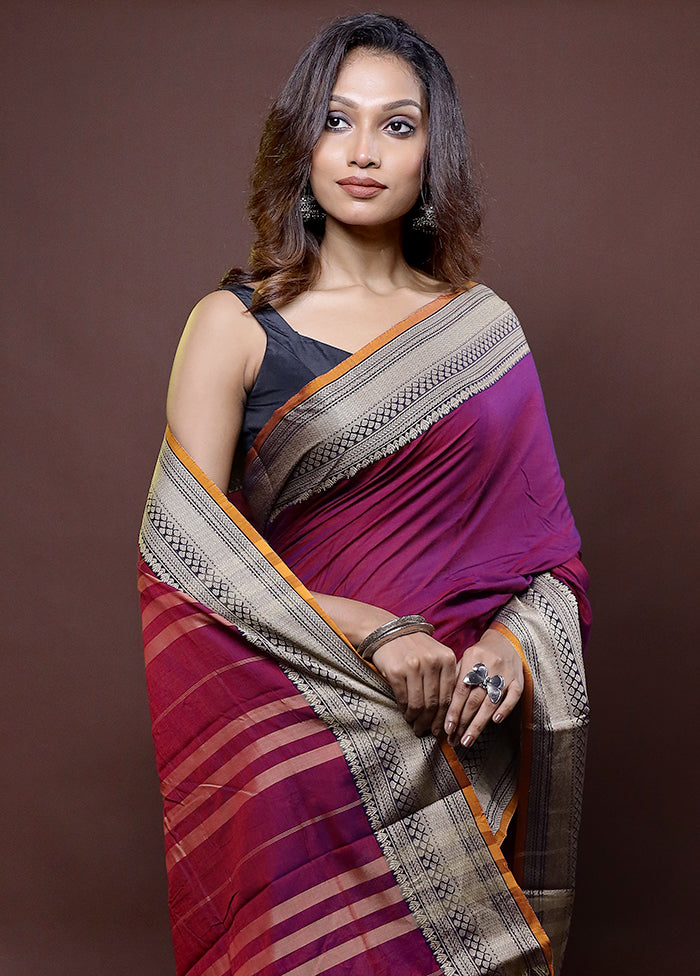 Purple Cotton Saree With Blouse Piece