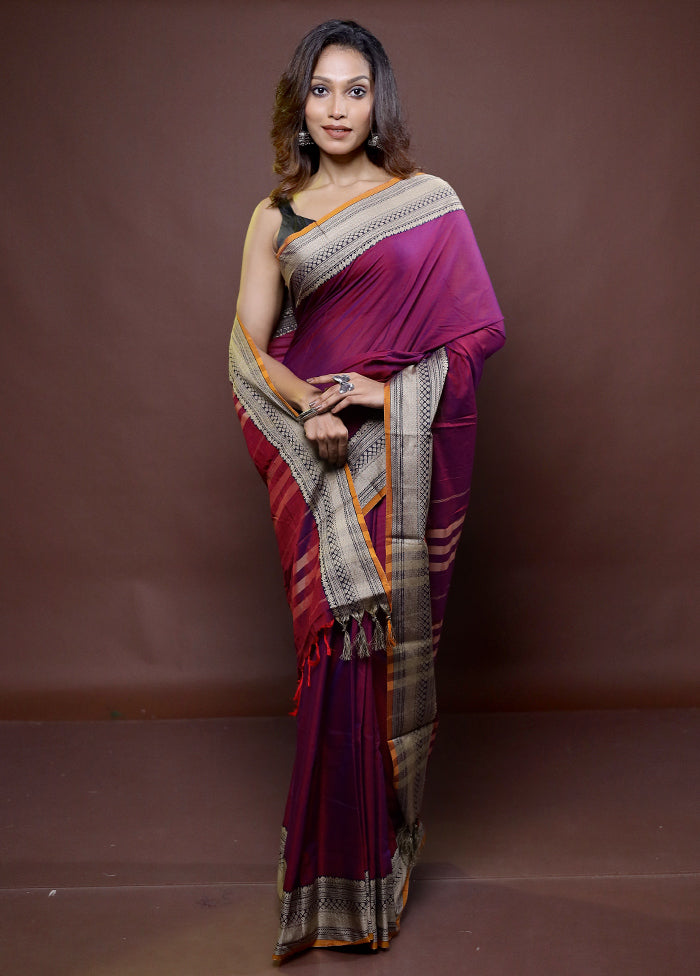 Purple Cotton Saree With Blouse Piece