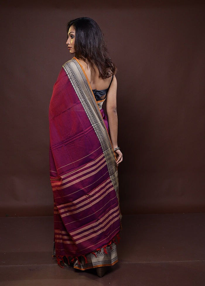 Purple Cotton Saree With Blouse Piece