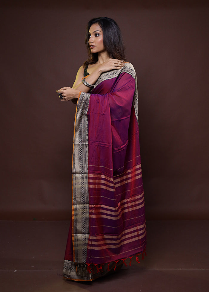 Purple Cotton Saree With Blouse Piece