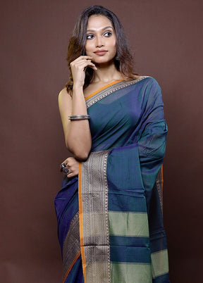 Blue Cotton Saree With Blouse Piece