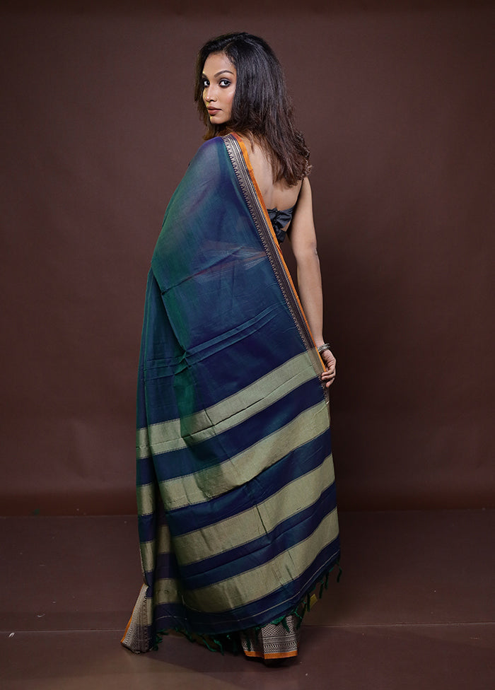 Blue Cotton Saree With Blouse Piece