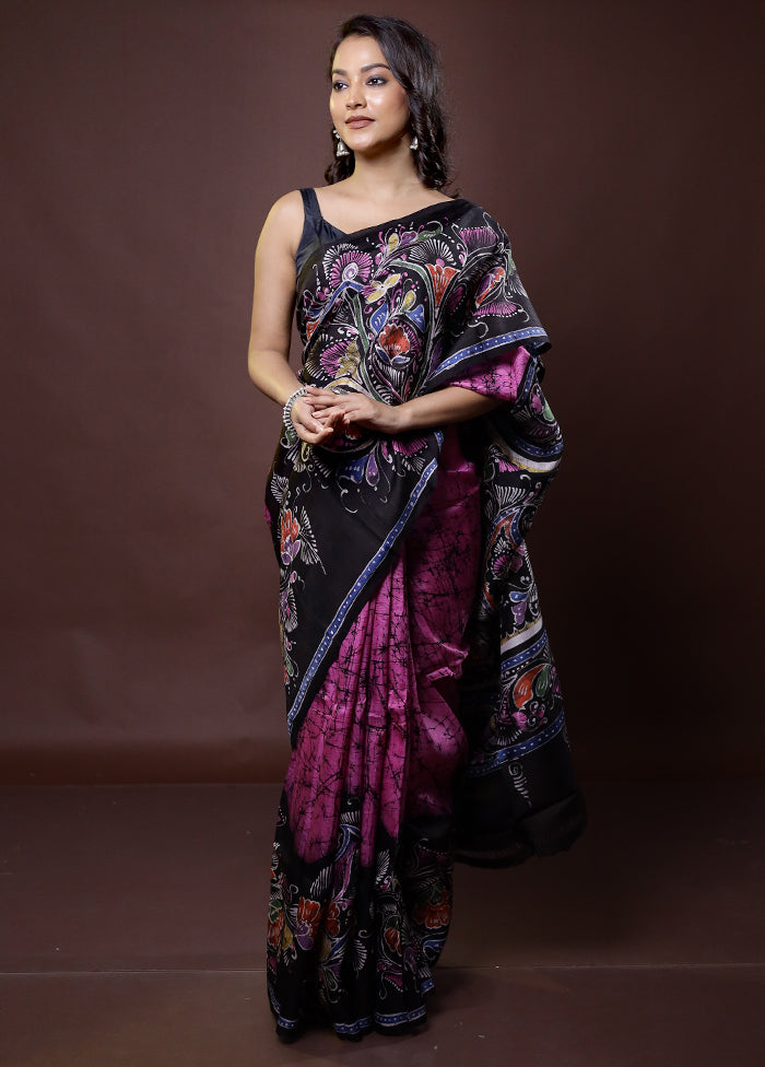 Pink Printed Pure Silk Saree Without Blouse Piece