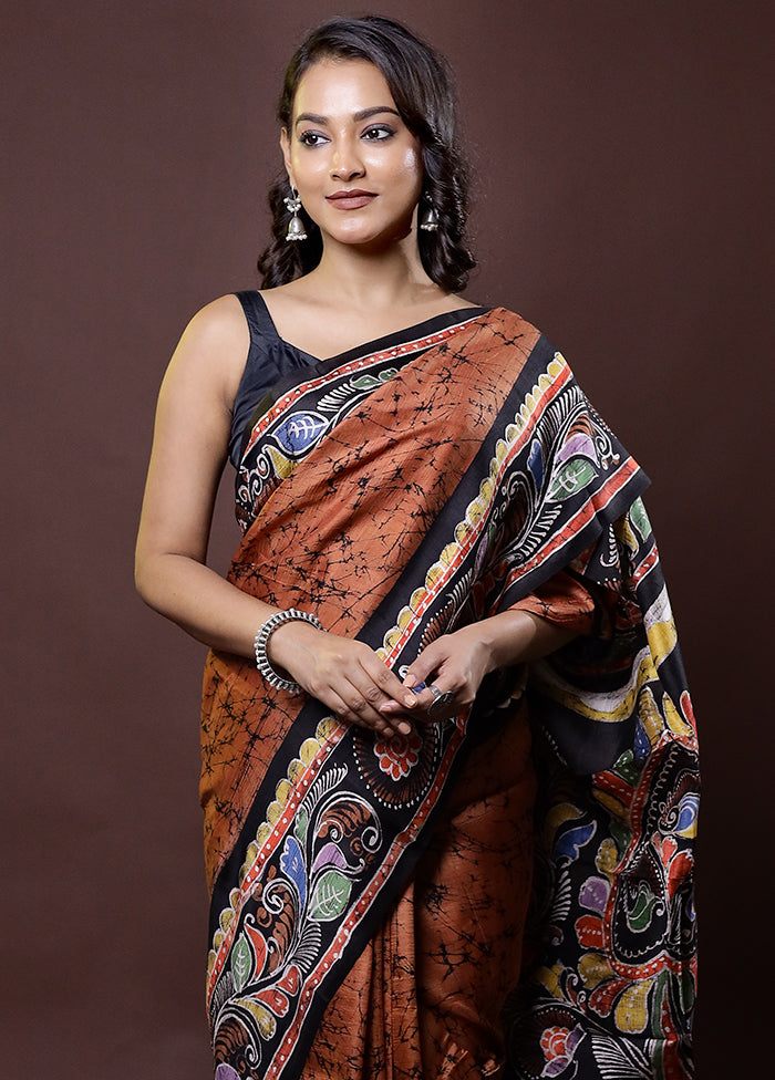 Cream Printed Pure Silk Saree Without Blouse Piece