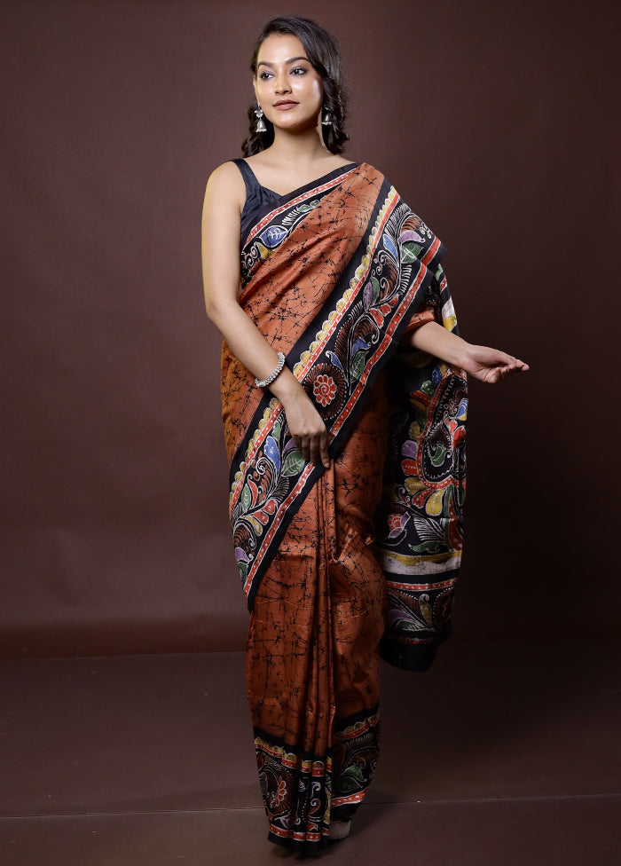 Cream Printed Pure Silk Saree Without Blouse Piece