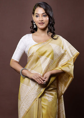 Cream Pure Bishnupuri Silk Saree Without Blouse Piece