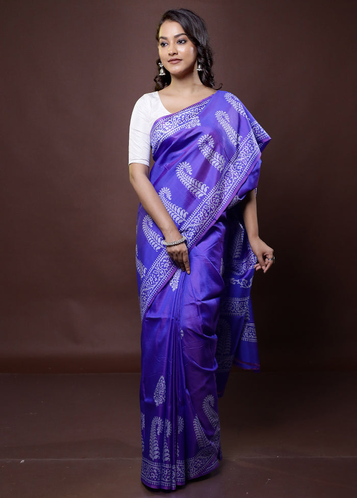 Purple Pure Bishnupuri Silk Saree Without Blouse Piece