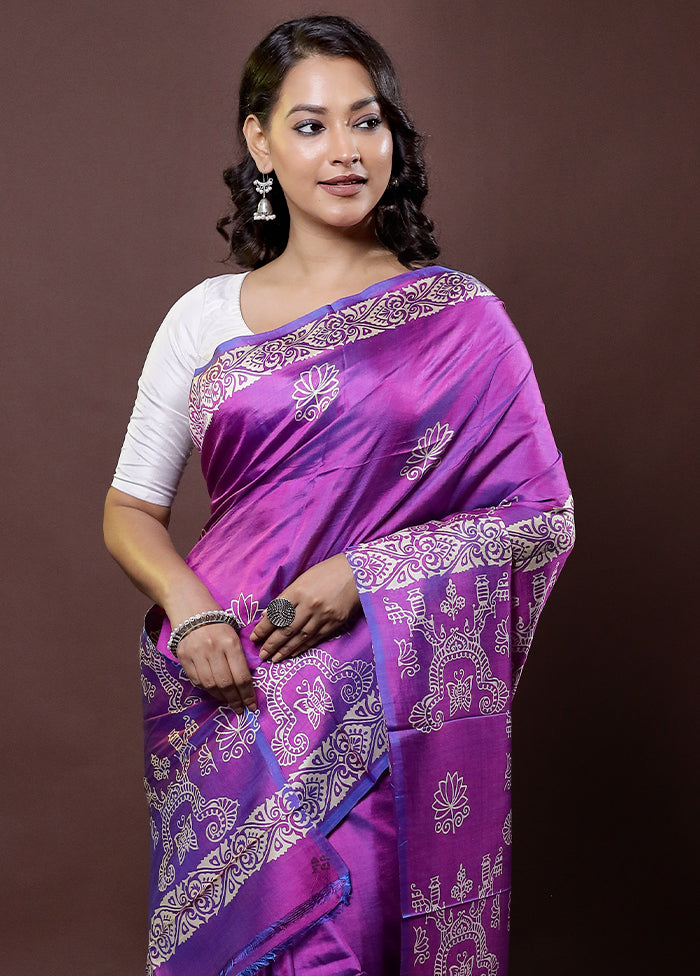 Purple Pure Bishnupuri Silk Saree Without Blouse Piece