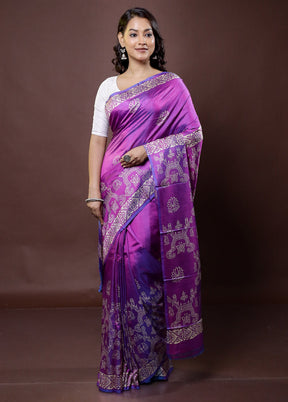 Purple Pure Bishnupuri Silk Saree Without Blouse Piece