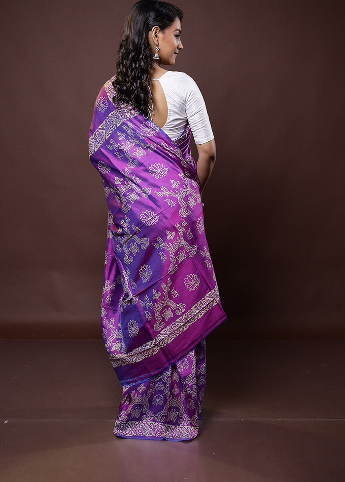 Purple Pure Bishnupuri Silk Saree Without Blouse Piece