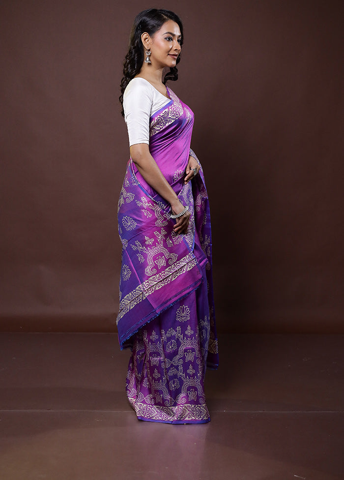 Purple Pure Bishnupuri Silk Saree Without Blouse Piece