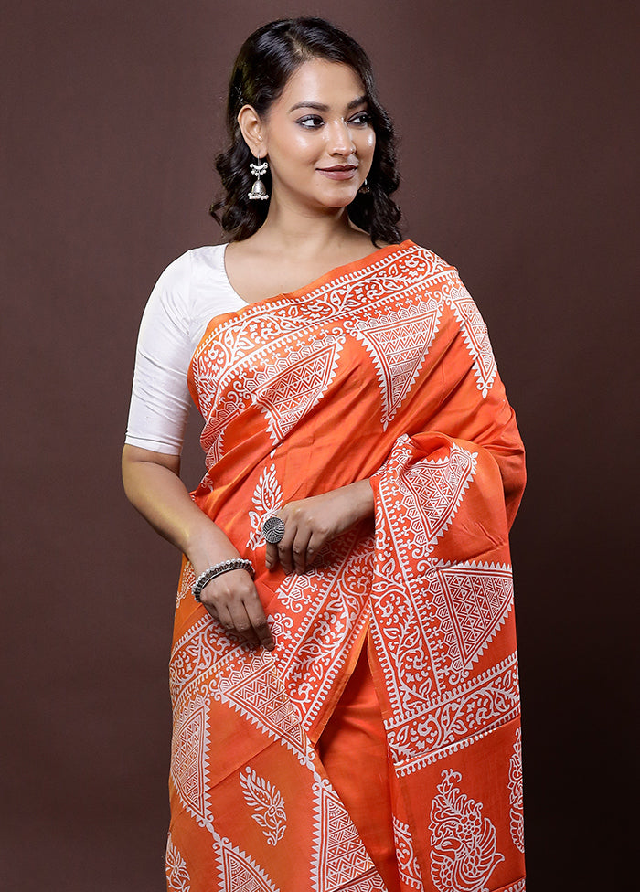 Rust Pure Bishnupuri Silk Saree Without Blouse Piece