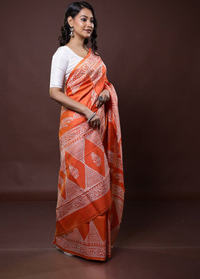 Rust Pure Bishnupuri Silk Saree Without Blouse Piece