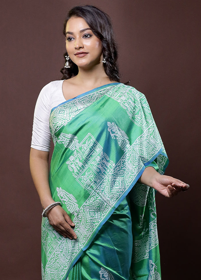 Green Pure Bishnupuri Silk Saree Without Blouse Piece