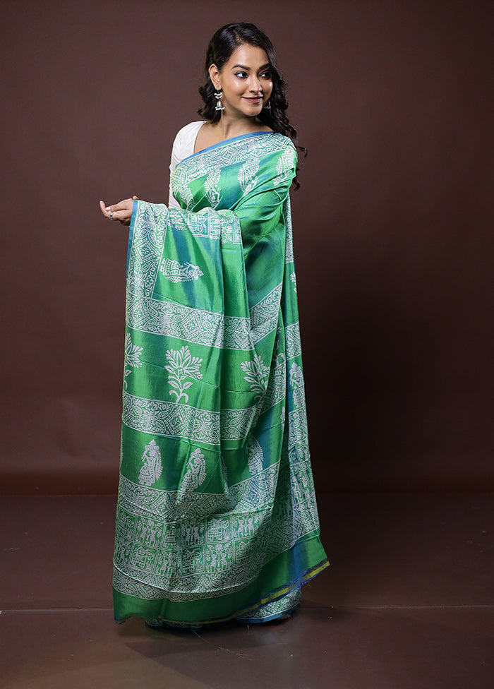 Green Pure Bishnupuri Silk Saree Without Blouse Piece