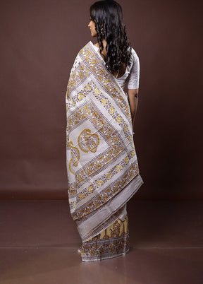 White Pure Bishnupuri Silk Saree Without Blouse Piece