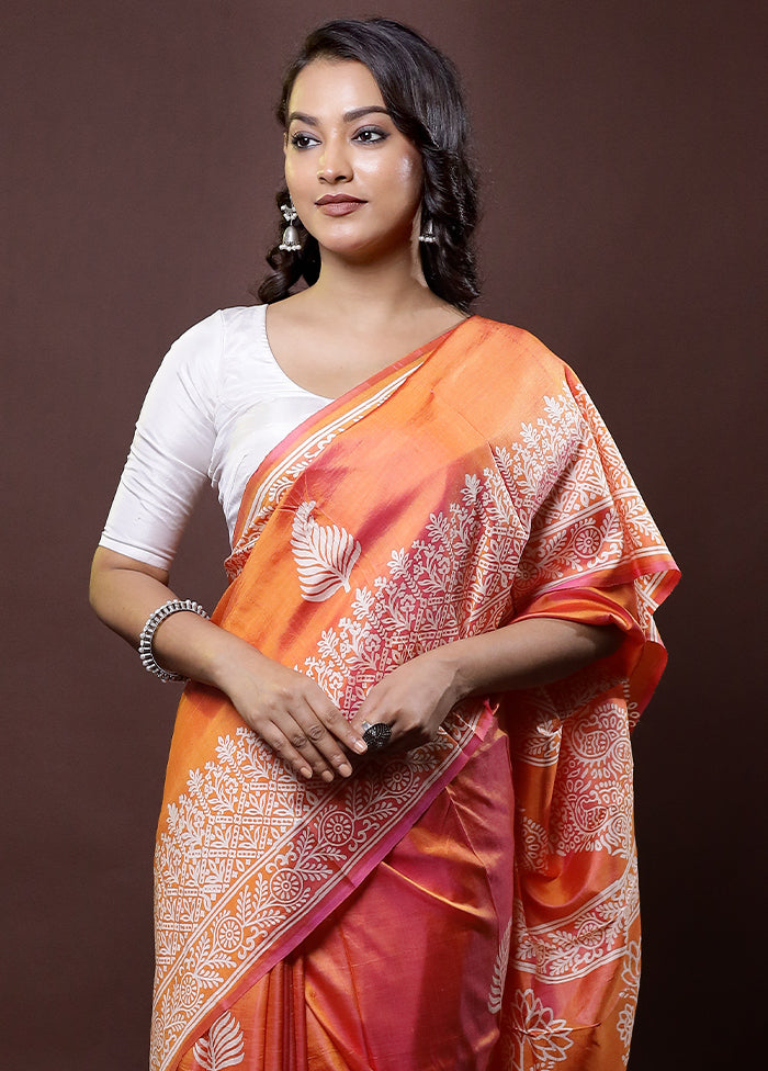 Rust Pure Bishnupuri Silk Saree Without Blouse Piece