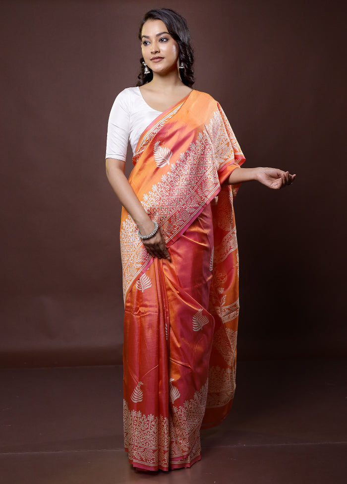 Rust Pure Bishnupuri Silk Saree Without Blouse Piece