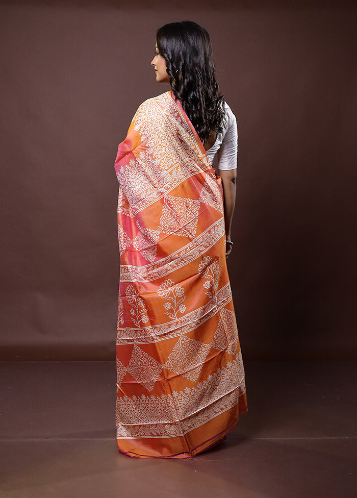 Rust Pure Bishnupuri Silk Saree Without Blouse Piece