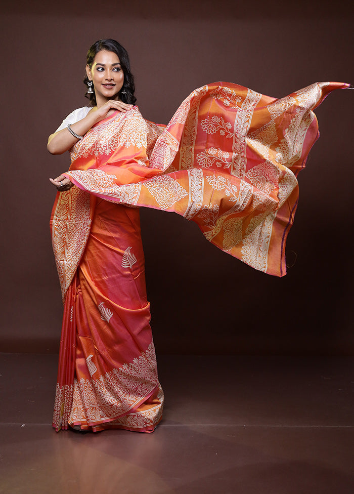 Rust Pure Bishnupuri Silk Saree Without Blouse Piece