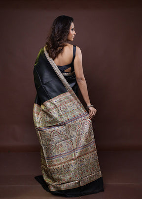 Black Printed Pure Silk Saree Without Blouse Piece