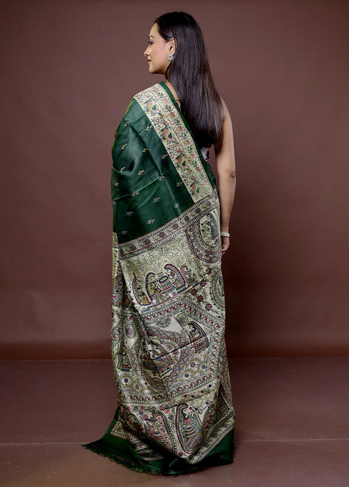 Green Printed Pure Silk Saree Without Blouse Piece