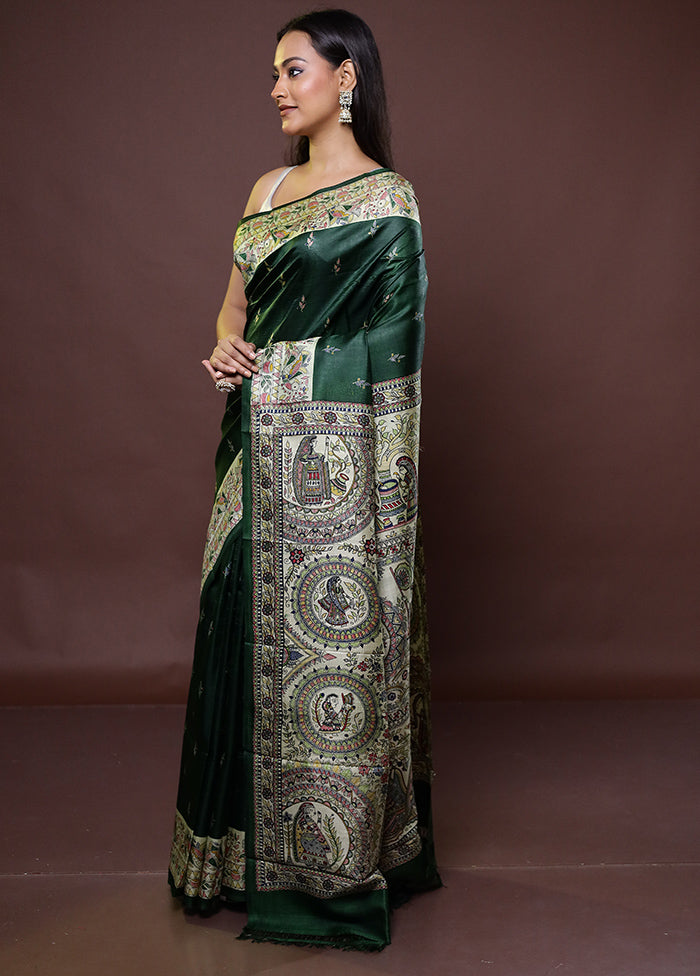 Green Printed Pure Silk Saree Without Blouse Piece