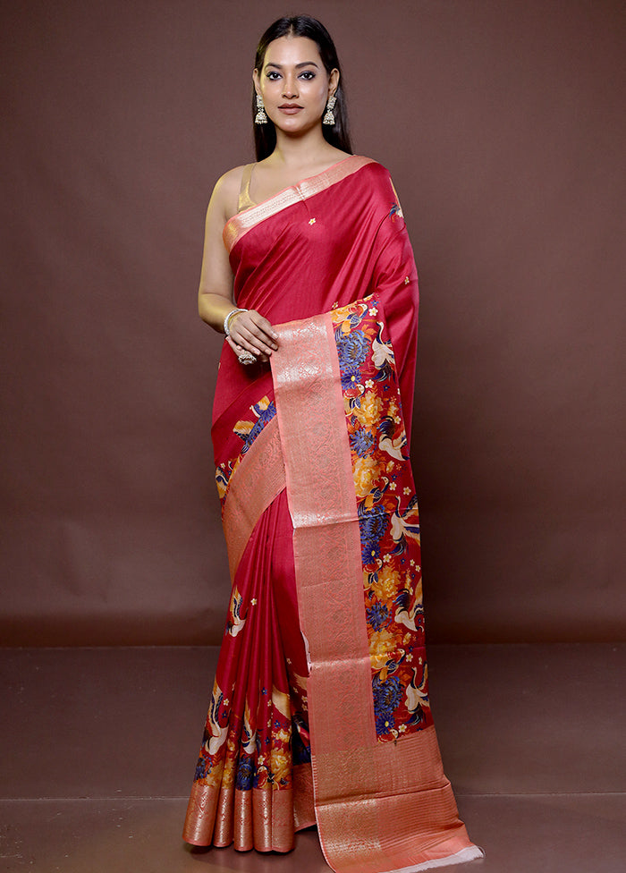 Pink Chanderi Cotton Saree With Blouse Piece