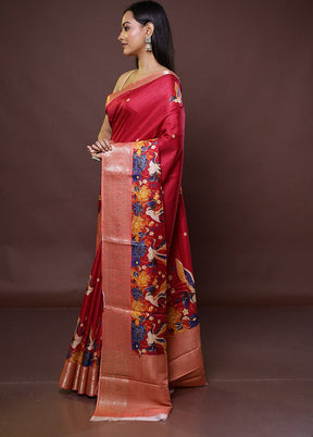 Pink Chanderi Cotton Saree With Blouse Piece