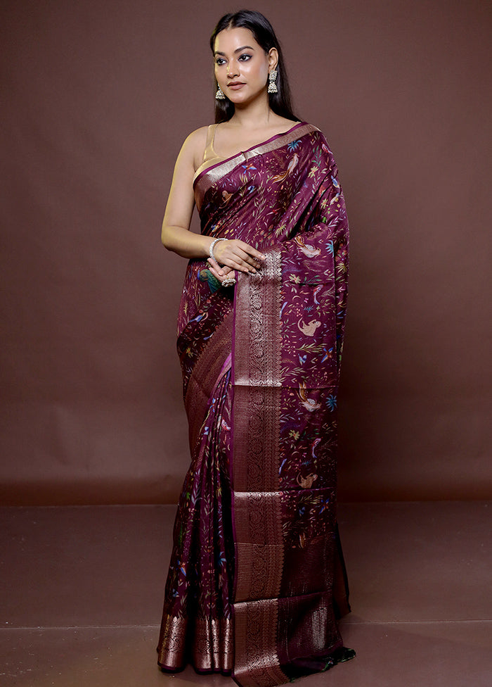 Purple Chanderi Cotton Saree With Blouse Piece