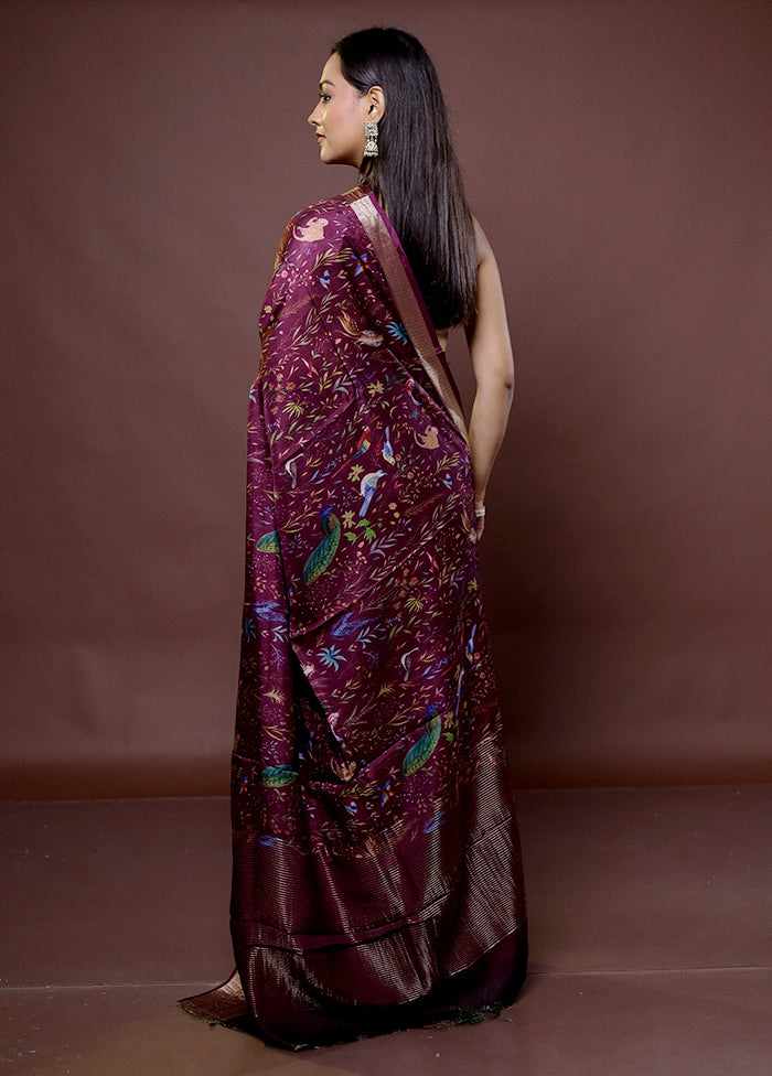 Purple Chanderi Cotton Saree With Blouse Piece