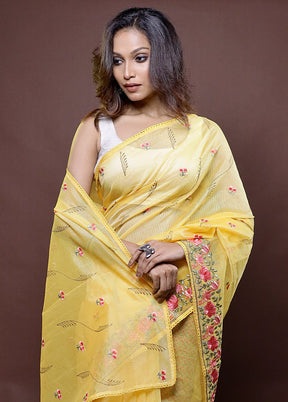 Yellow Kota Cotton Saree With Blouse Piece