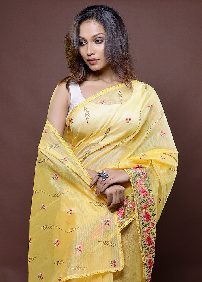 Yellow Kota Cotton Saree With Blouse Piece