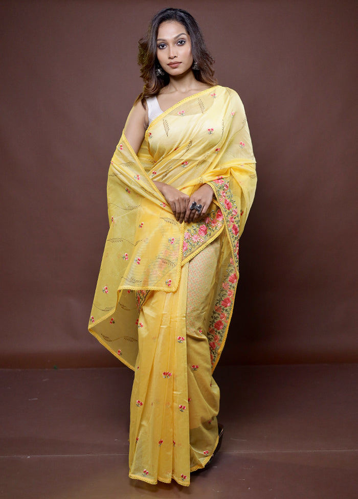 Yellow Kota Cotton Saree With Blouse Piece