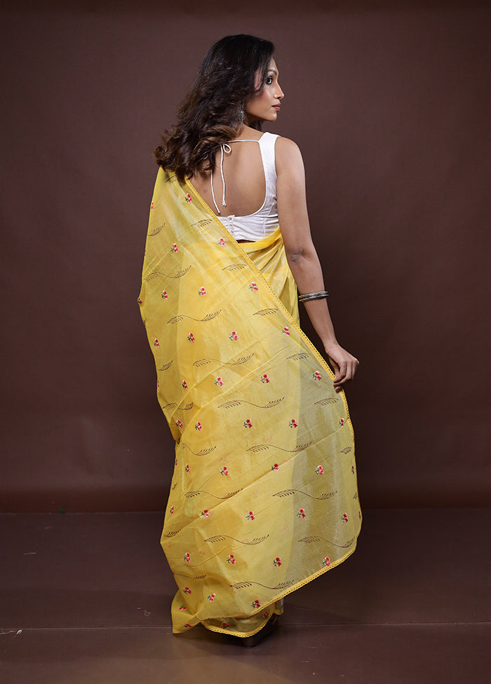 Yellow Kota Cotton Saree With Blouse Piece