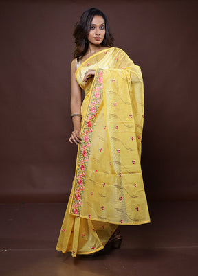 Yellow Kota Cotton Saree With Blouse Piece