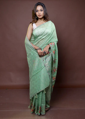 Green Kota Cotton Saree With Blouse Piece