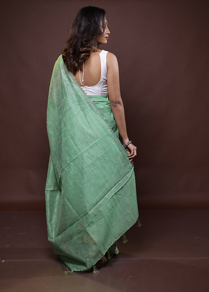 Green Kota Cotton Saree With Blouse Piece