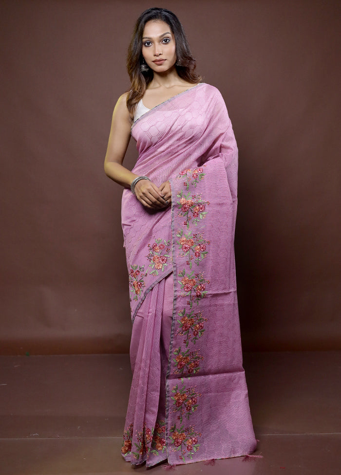 Purple Kota Cotton Saree With Blouse Piece