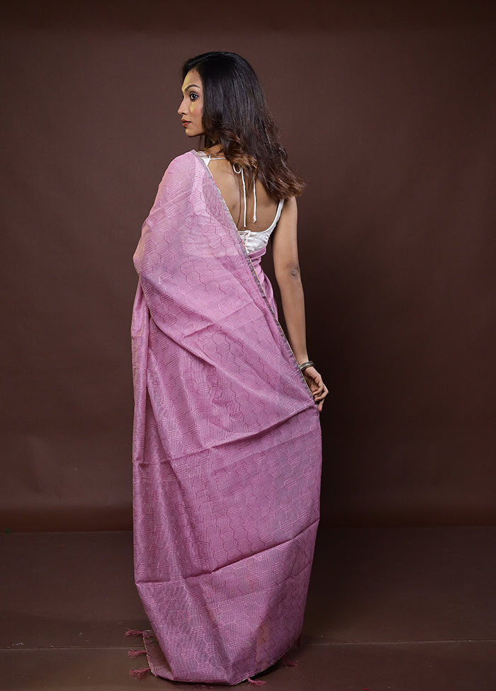 Purple Kota Cotton Saree With Blouse Piece