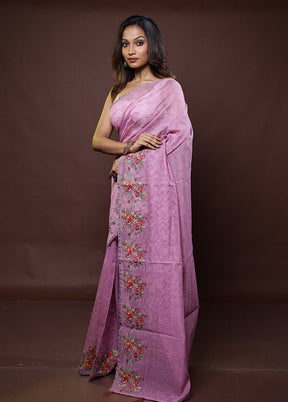 Purple Kota Cotton Saree With Blouse Piece