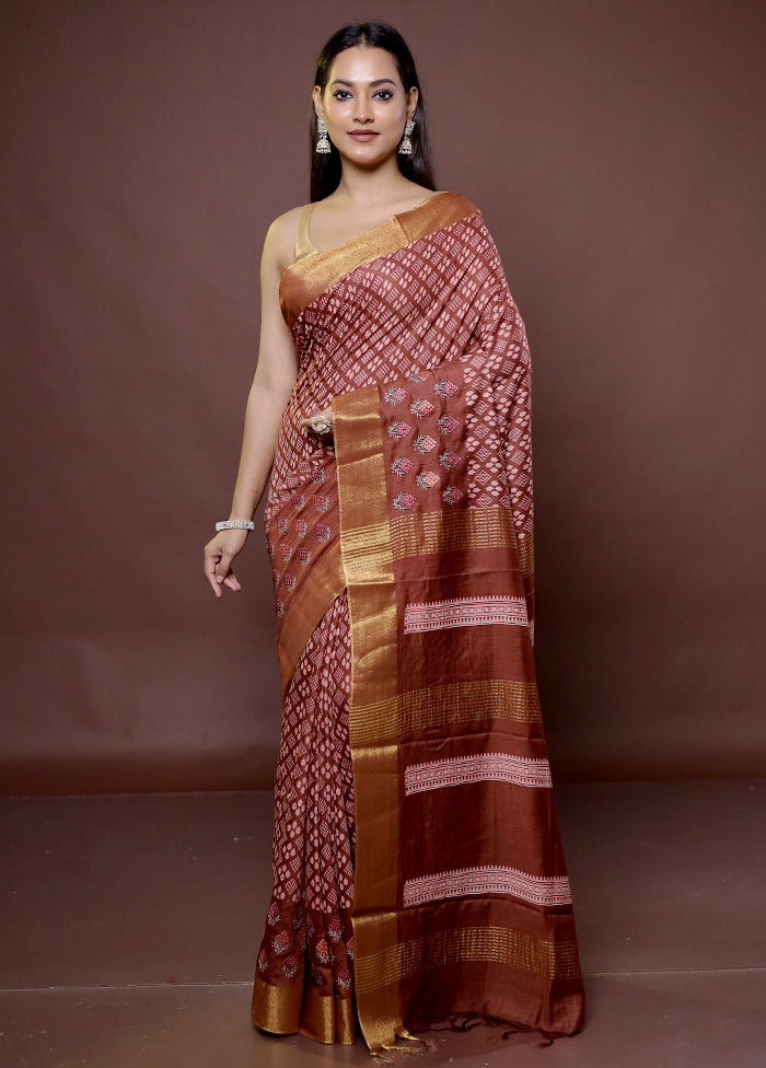 Maroon Chanderi Cotton Saree With Blouse Piece