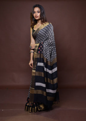 Black Chanderi Cotton Saree With Blouse Piece