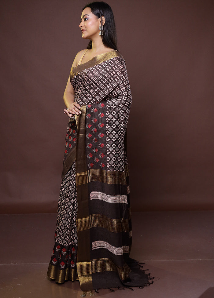 Brown Chanderi Cotton Saree With Blouse Piece