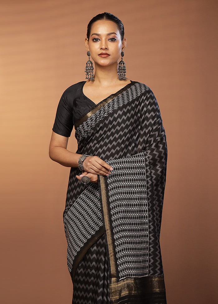 Black Chanderi Cotton Saree With Blouse Piece