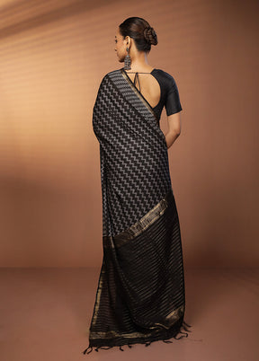 Black Chanderi Cotton Saree With Blouse Piece