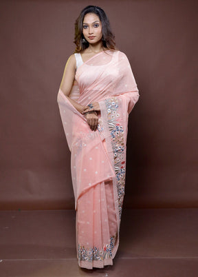 Peach Kota Cotton Saree With Blouse Piece