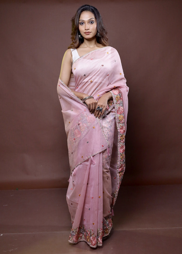 Pink Kota Cotton Saree With Blouse Piece