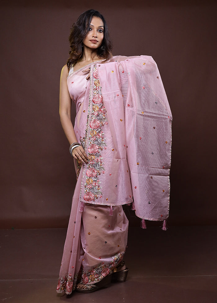 Pink Kota Cotton Saree With Blouse Piece